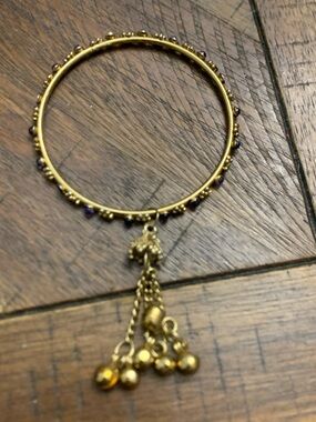 Gold-Tone Bangle Bracelet with Purple Bead Accents